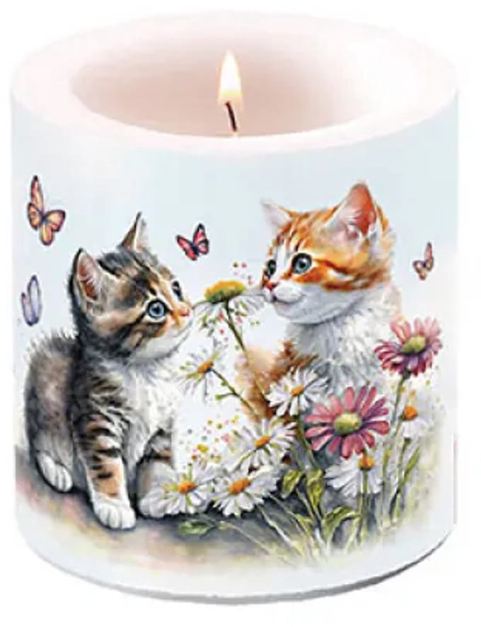Ambiente - Kaars - Kittens in Flower Field - 35 branduren
