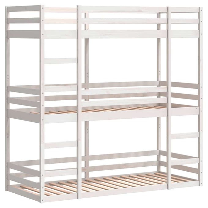 vidaXL - Stapelbed - 3-persoons - massief - grenenhout - wit - 90x200 - cm