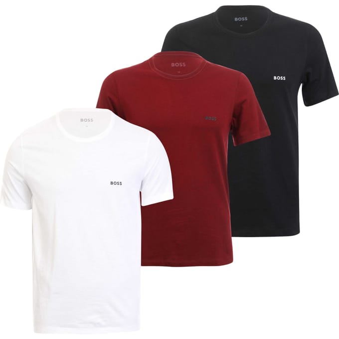 Boss Heren Logo T-shirt (Set van 3) (Zwart, Wit, Maroon)
