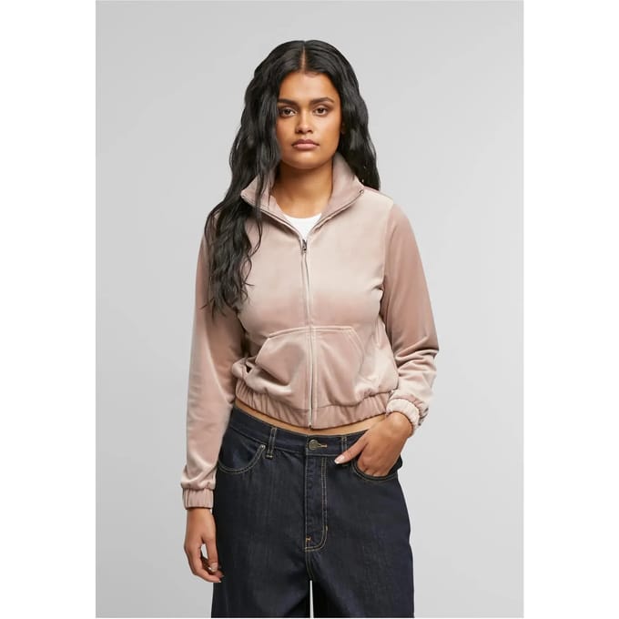 Urban Classics - Short Velvet Trainings jacket - S - Roze