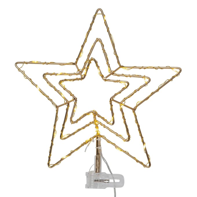 Bronzen kerstster piek met 30 LED lampjes op batterij - 27,5 cm