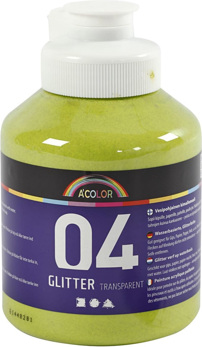 Acrylverf met glitters, lime groen, 500 ml/ 1 fles