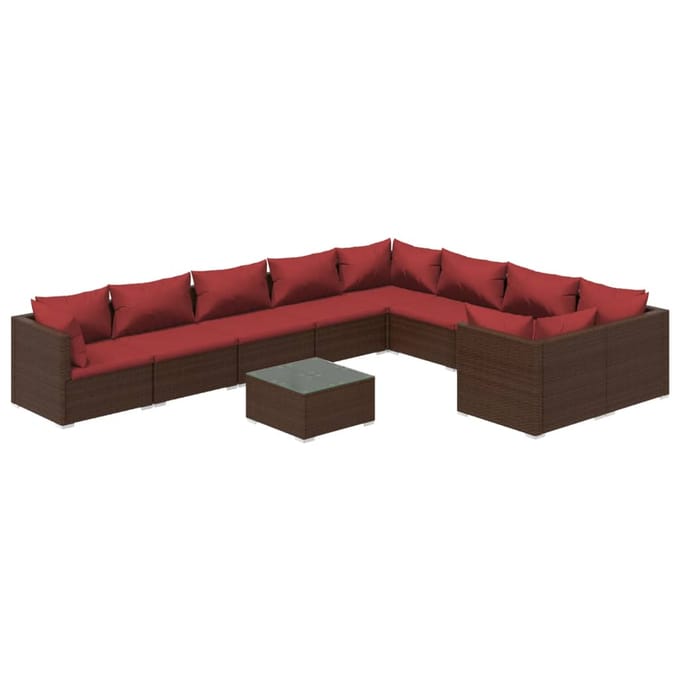 vidaXL - 10-delige - Loungeset - met - kussens - poly - rattan - bruin
