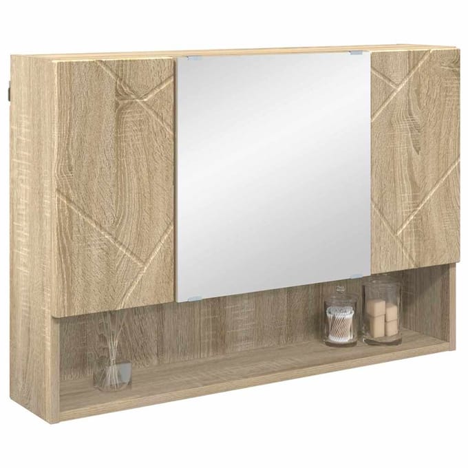 vidaXL - Spiegelkast - met - opslag - Sonoma - Eik - 80 - x - 17 - x - 55 - cm - Bewerkt - hout