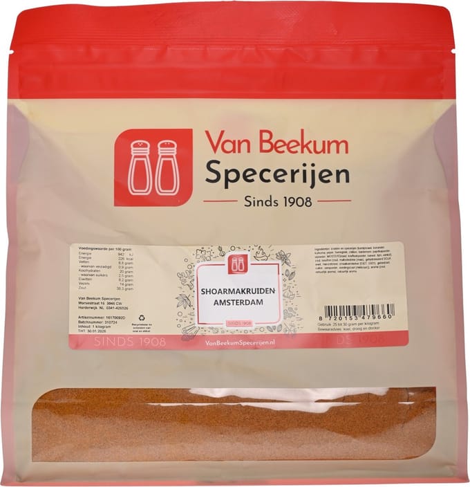 Van Beekum Specerijen - Shoarmakruiden Amsterdam - 1 KG (hersluitbare stazak)