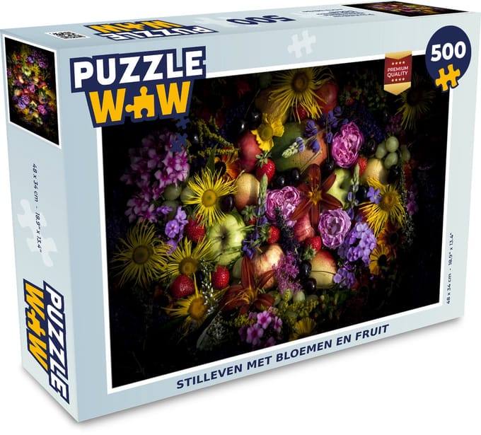 Puzzel Stilleven met bloemen en fruit - Legpuzzel - Puzzel 500 stukjes