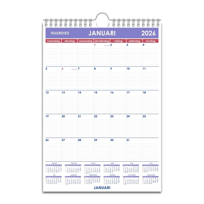 Huurdies® - Kalender 2026 - A3+ - Kartonnen achterkant