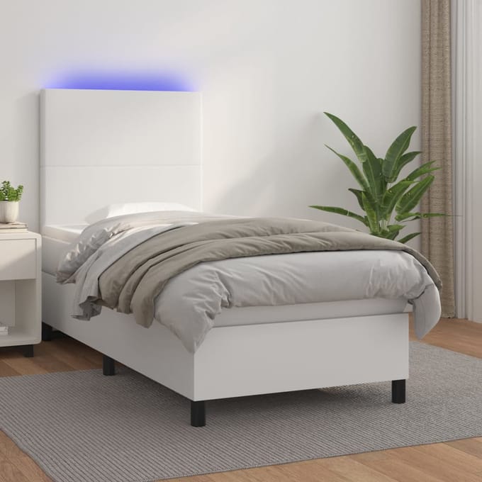 vidaXL - Boxspring - met - matras - en - LED - kunstleer - wit - 80x200 - cm
