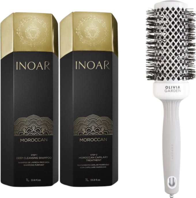Inoar Moroccan 2x1000ml & Olivia Garden Borstel