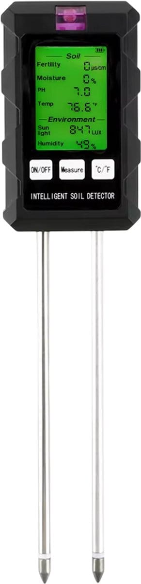 6-in-1 Digitale Bodemtester en Plantenmeter - PH Meter, Vochtmeter, Grondtester, Temperatuur, Vocht & Licht Sensor voor Tuin