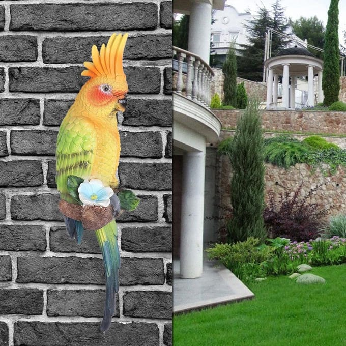 Hars Gesimuleerde Papegaai Vorm Tuinbeeld Buitensculptuur Gazon Tuin Scène Decor yellow
