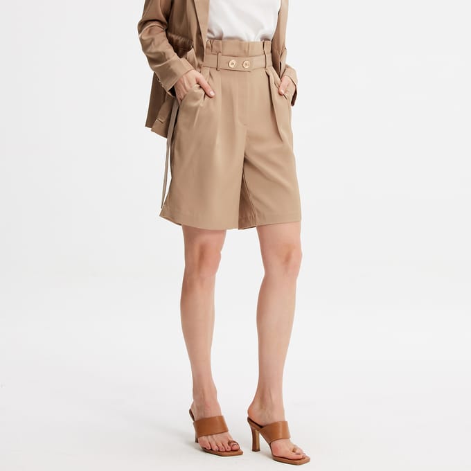 Geplooide bermuda met hoge taille