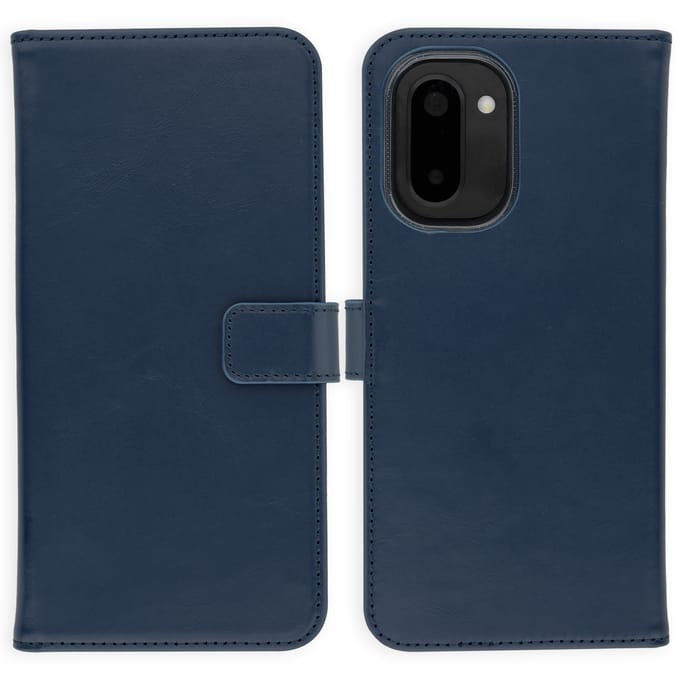 Selencia Hoesje - Geschikt voor OnePlus 15R - Echt Lederen Bookcase - Donkerblauw