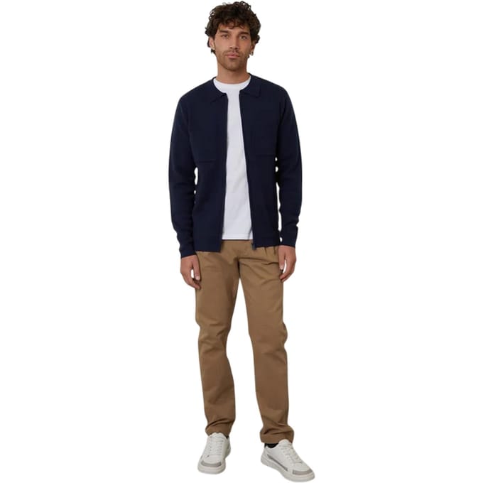 Threadbare Gebreid herenvest met ritssluiting aan de voorkant (Marine)