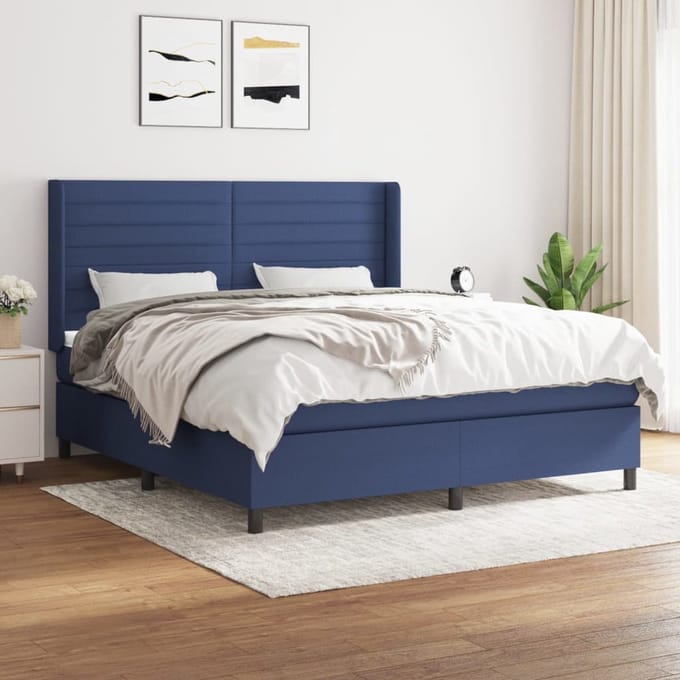 vidaXL - Boxspring - met - matras - stof - blauw - 160x200 - cm