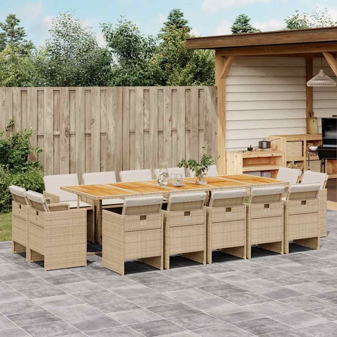 vidaXL - 15-delige - Tuinset - met - kussens - poly - rattan - beige