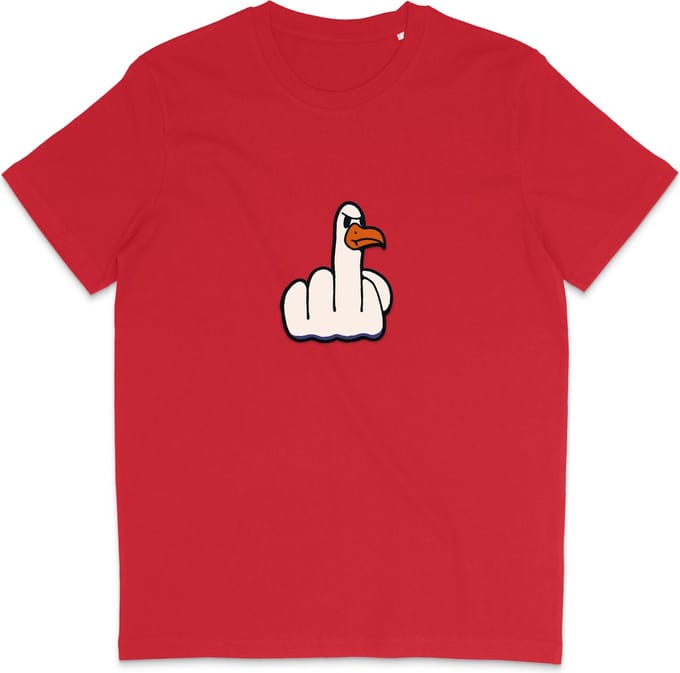 Grappig Heren en Dames T Shirt - Middelvinger Vogel - Rood - M