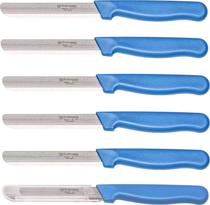 Solingen Allround tafelmes – microkartel – brede smeerkant – RVS – 21,5 cm – blauw – set van 6