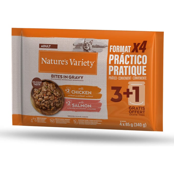 Nature's Variety Bites in Saus 44 x 85 g  - Met Kip en Zalm