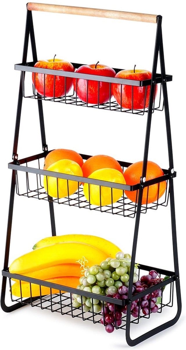 Fruitschaal Metaal Zwart 3-Niveaus - Fruitmand