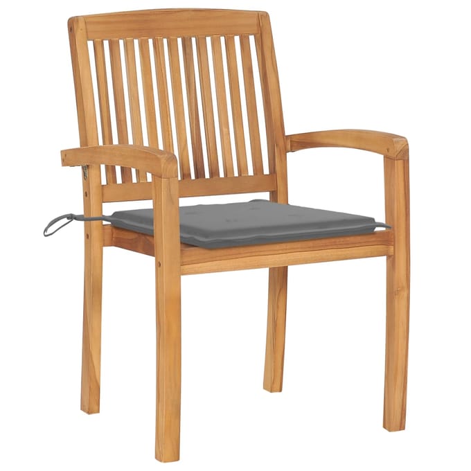 vidaXL - Tuinstoelen - stapelbaar - 8 - st - met - kussens - massief - teakhout