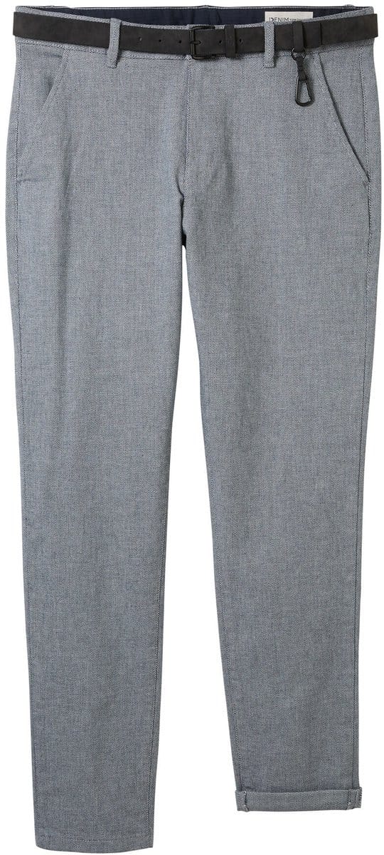 Tom Tailor Denim - Chino met rechte pijpen en riem - Maat 30/32 - white navy dobby yarn dye
