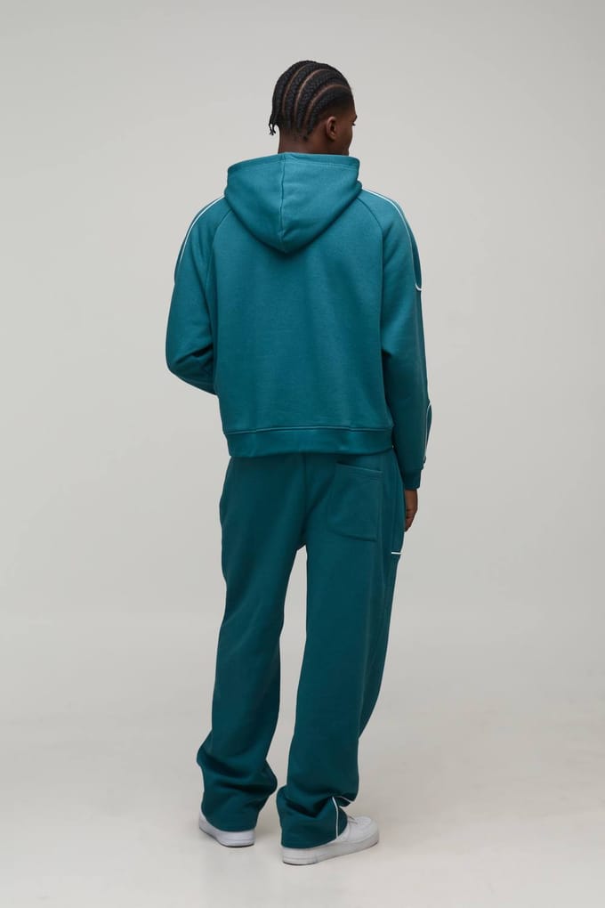 Oversized Boxy Hoodie met Pijpdetails & Baggy Joggingpak | Teal | Size Medium