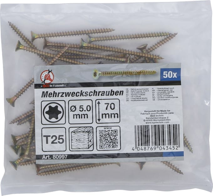BGS Multischroeven Torx T25 5,0 x 70 mm 50 stuks