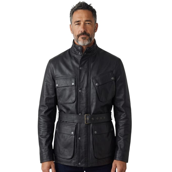Heren Zwarte Lamsleer Safari Parka Jas - Dresden