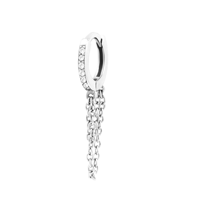 Lucardi Dames Helixpiercing kristal+ketting - Piercing - Cadeau - Staal - Zilverkleurig