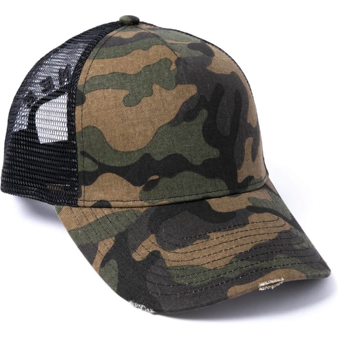 Milliner Plain Camo Distressed Cotton Trucker