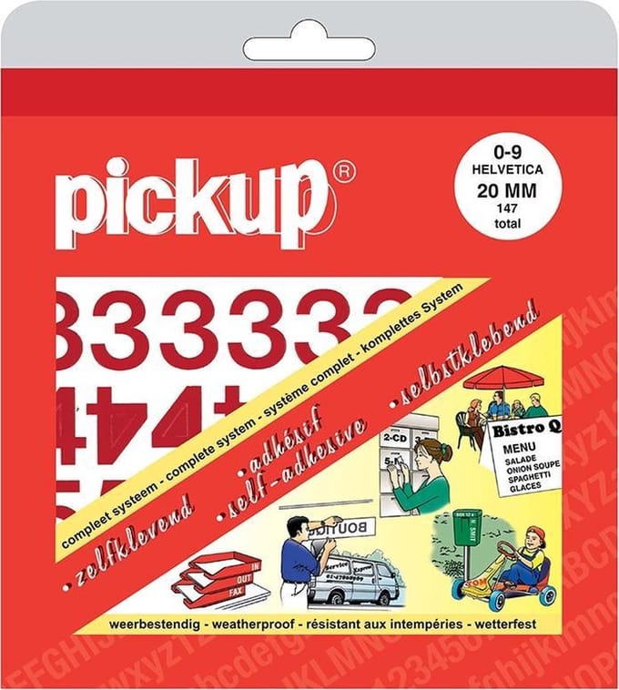 Pickup plakcijfers boekje Helvetica rood - 20 mm