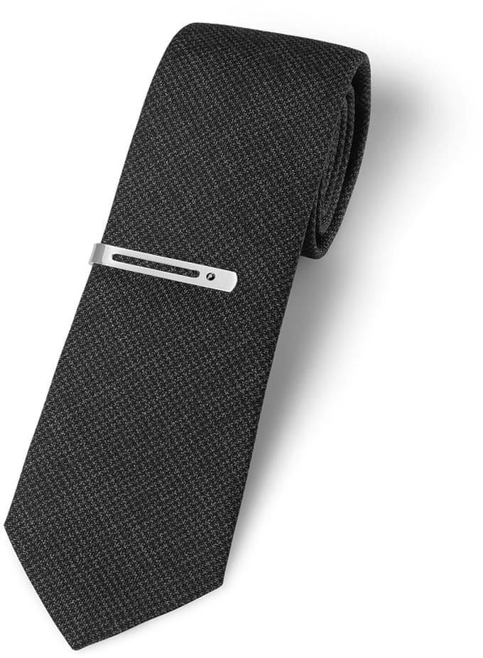 Swarovski Stropdas Heren met Clip - 7 cm Breed - 100% Loro Piana Wol - Luxe Wollen Stropdas - Grijs Houndstooth Pattern