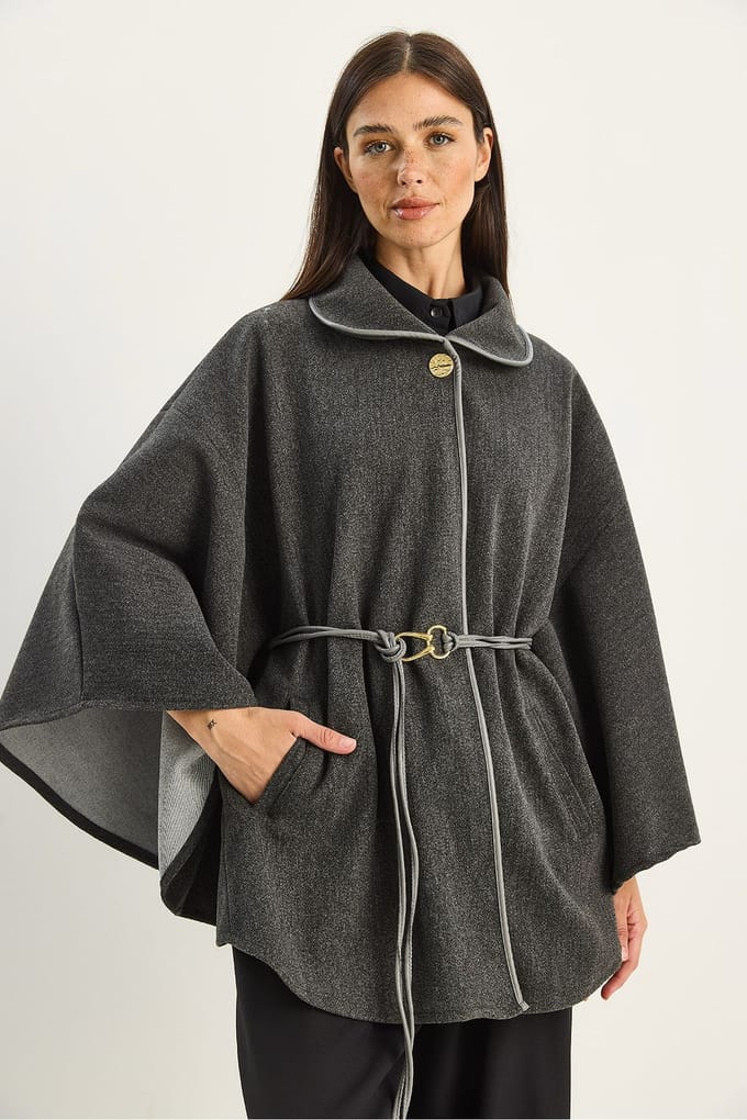 Oversized Textured Wolmix Overjas met Jasje Kraag
