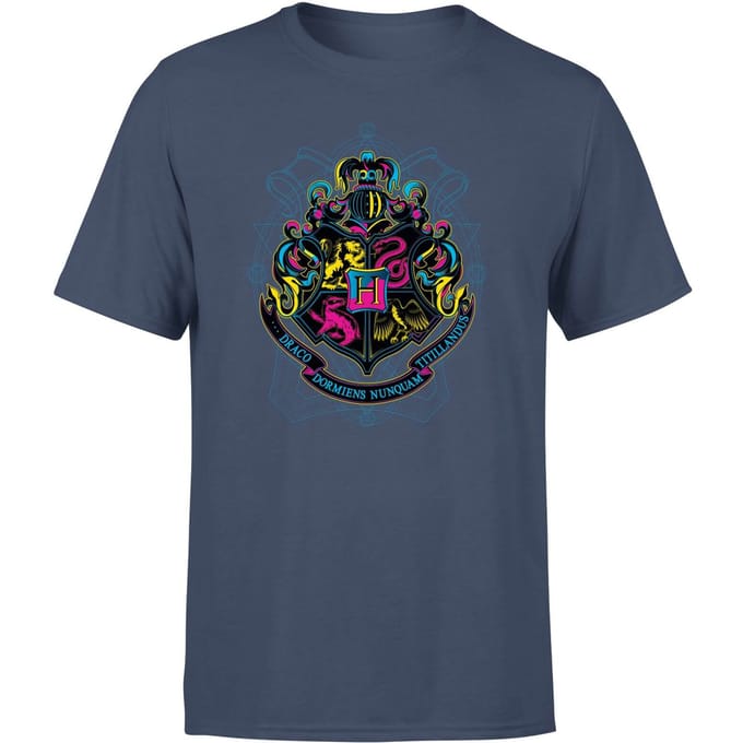 Harry Potter Hogwarts Neon Crest Men's T-Shirt - Navy - L