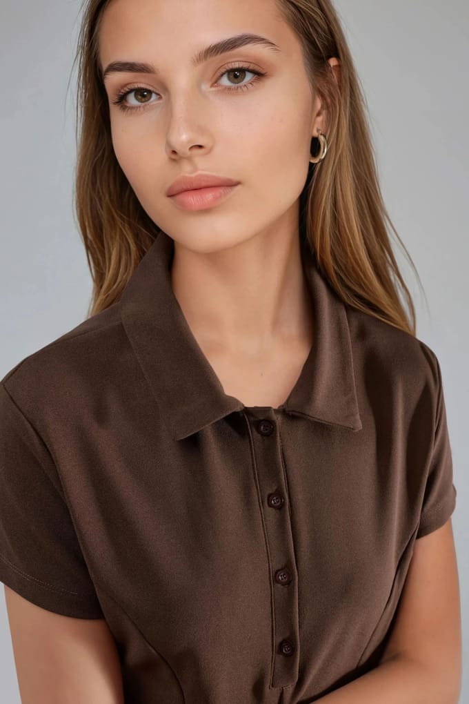 Crepe Mini Jurk met Knopen Sluiting en Polo Kraag