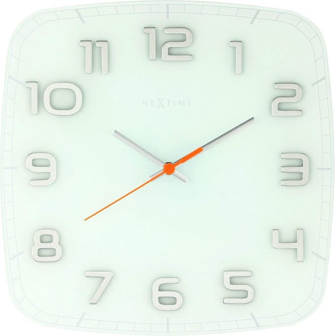 NeXtime - Wandklok - 30 x 30 x 3.5 cm - Glas - Wit - 'Classy Square'