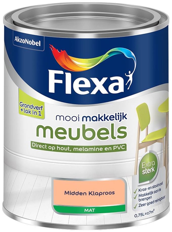 Flexa - Mooi Makkelijk Meubels Mat - Midden Klaproos - Mengverf - 750 Ml