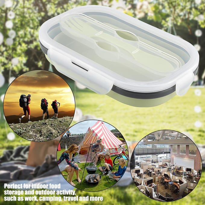 Voedselkwaliteit Silicone Opvouwbare Lunchbox Draagbare Rechthoekige Voedselbewaarcontainer (Groen) white