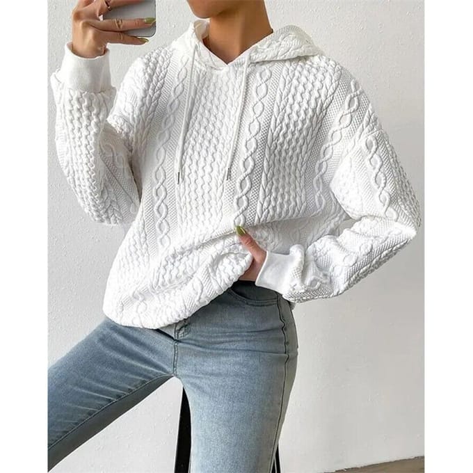 Losse, casual damestrui met lange mouwen en capuchon, pullover en hoodies S wit