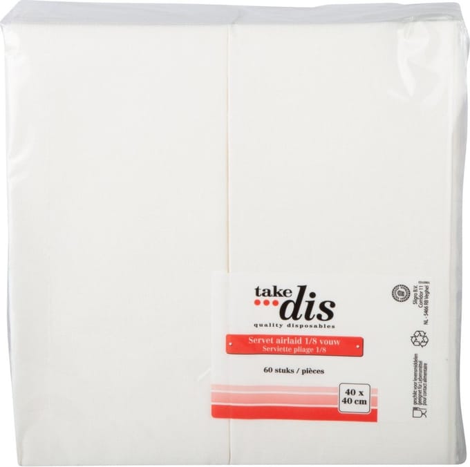 Servetten Airlaid 1/8 vouw wit 40x 40 cm- 1 pak 60 servetten