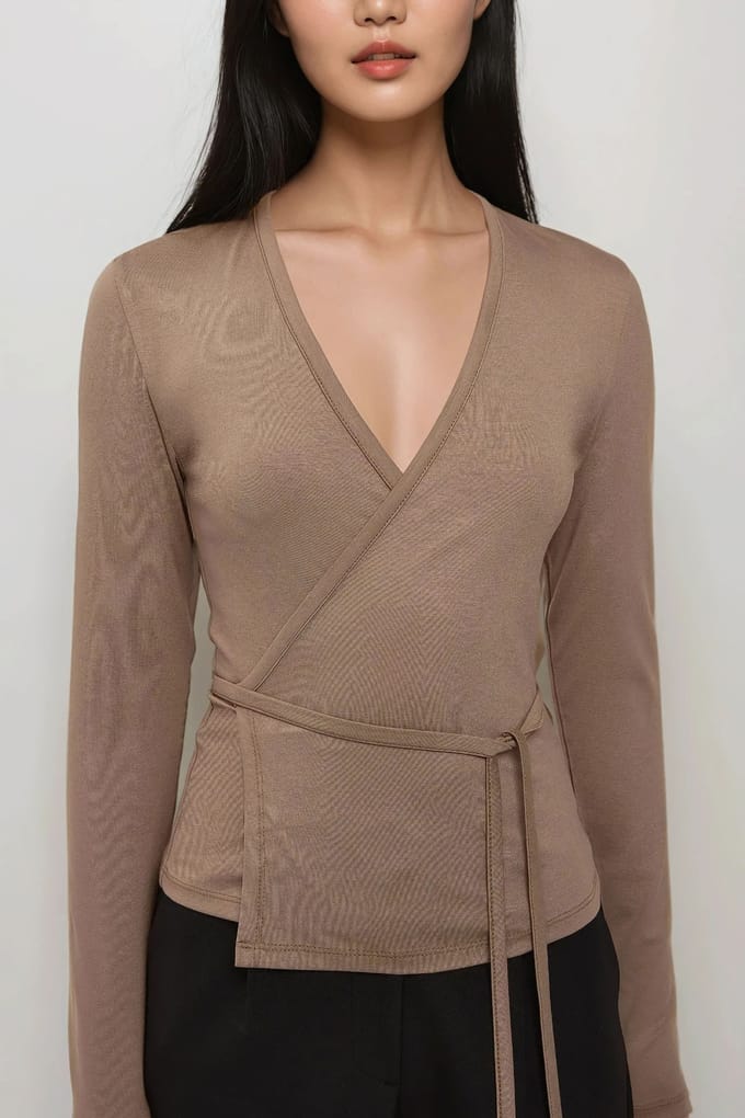 Zachte Touch Gebreide V-Hals Lange Mouwen Viscose Blouse