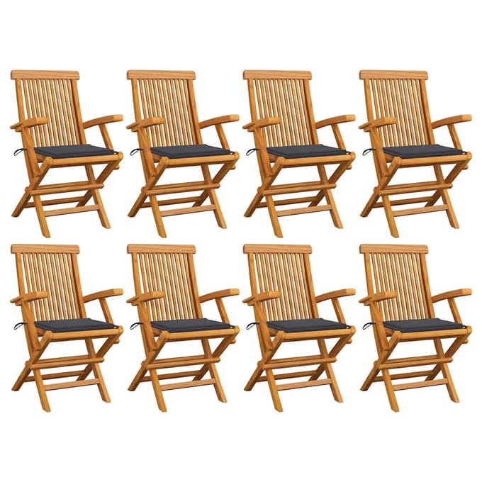 vidaXL - Inklapbare - stoelen - 8 - st - met - antracietkleurige - kussens