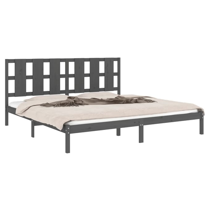 vidaXL - Bedframe - massief - grenenhout - grijs - 200x200 - cm