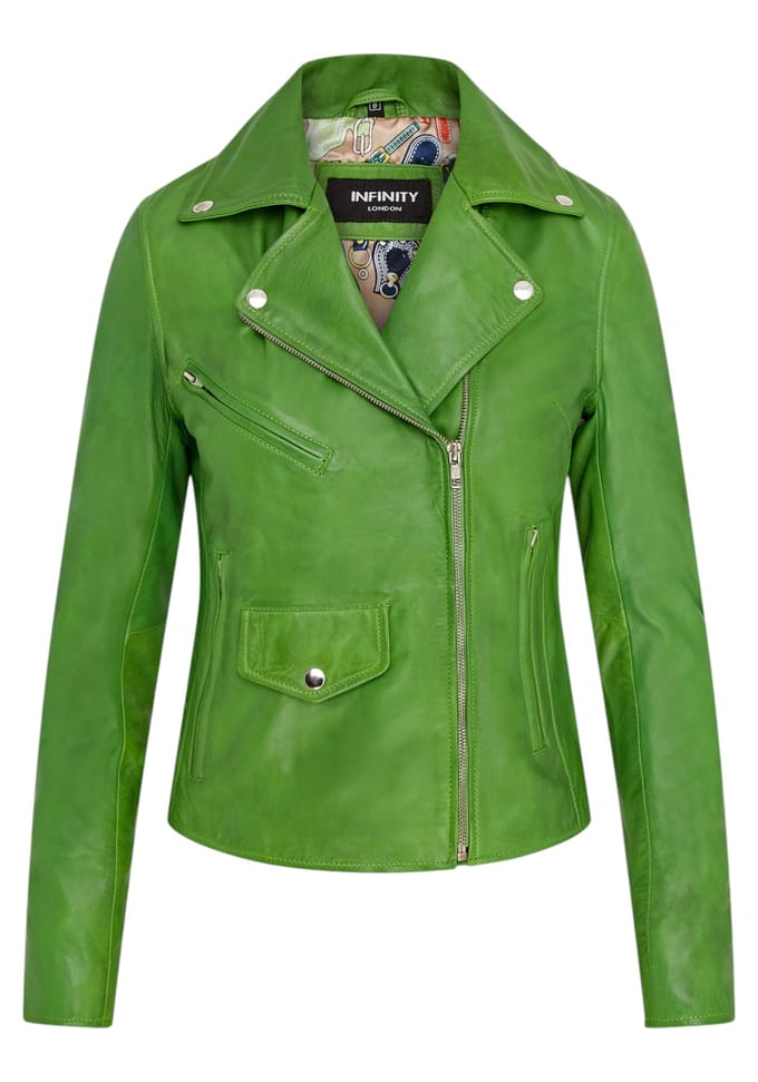Dames Apple Green Classic Brando Biker leren jack - Secunda