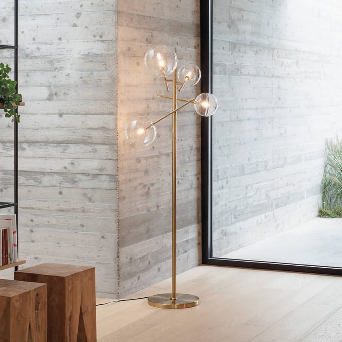 IDEAL LUX vloerlamp Equinoxe, messing/amber, hoogte 166 cm