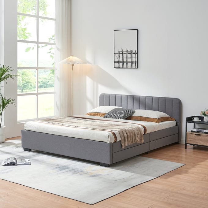 Bed Nofrenna bedframe met 4 bedlades 200x140 cm grijs [en.casa]