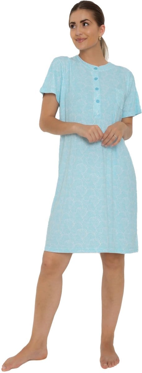 Cocodream Nachthemd 'Dendron Blue' - Dames Nachthemd - Korte Mouw - Blauw - Maat L