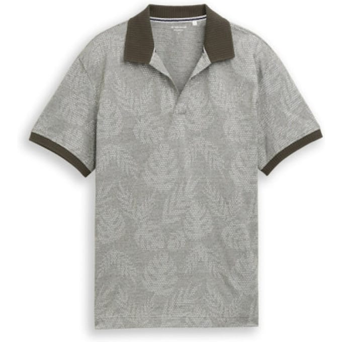 Tom Tailor - Jacquard poloshirt met patroon - Maat M - green leaf jacquard design