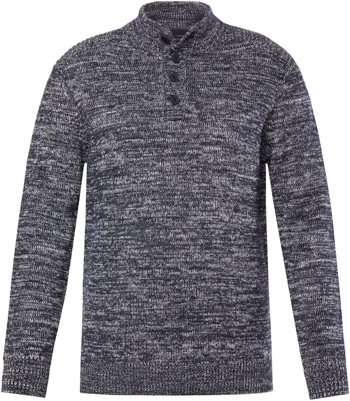 Boston Park - Heren - Troyer gemêleerd breisel knoopkraag - Navy blauw - Maat 64+